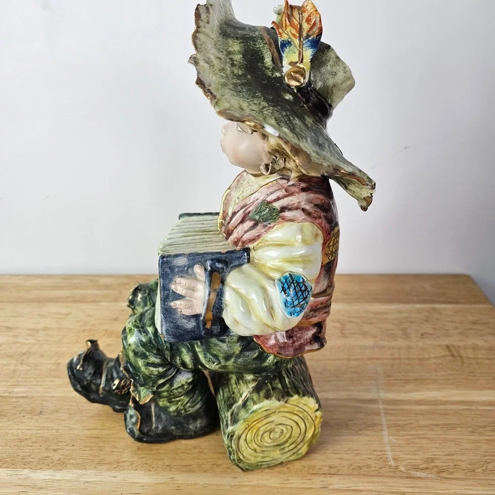 Vintage Italy Boy With Accordion Figurine Hand Painted Capodimonte‎ Style Green
